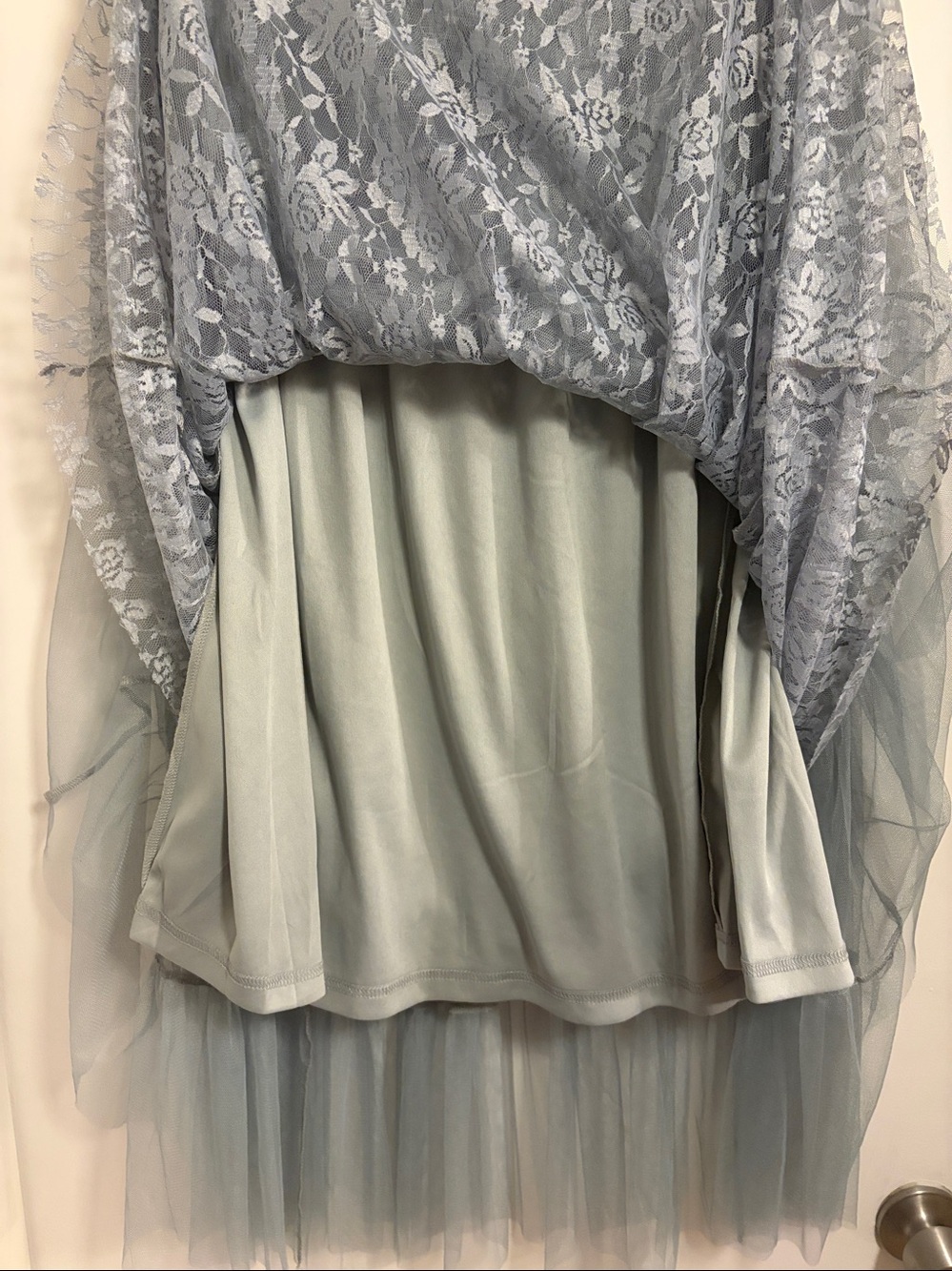 easel Dusty Blue Lace Tiered Maxi Skirt LARGE NWOT - Picture 5 of 7